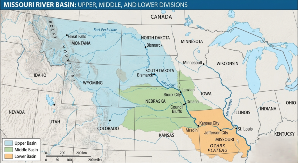 Missouri River Basin: Upper, Middle and Lower Divisions
